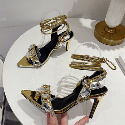 Sexy Ankle Strap Gold Sandals