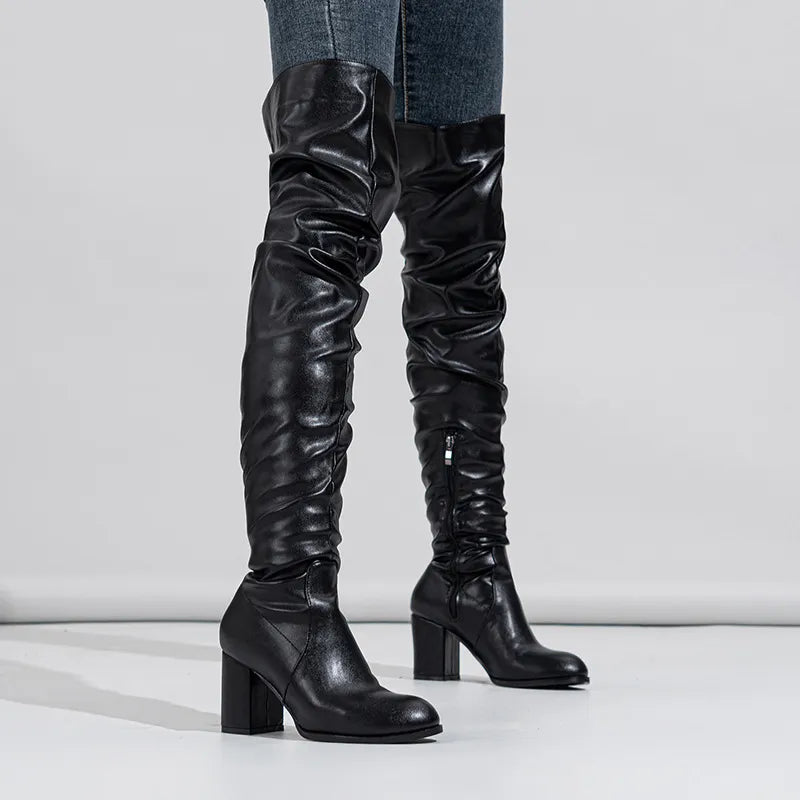 Fashion Large Women's Leather Boots Thigh High Boots