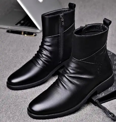 Warm Soft Leather High Top British Side Zipper Chelsea Boots