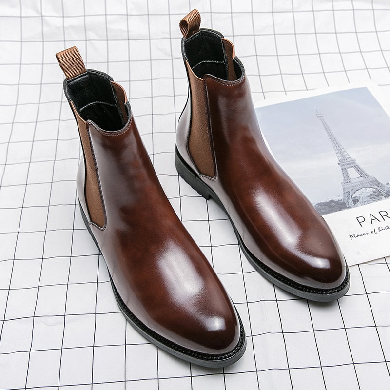 Chelsea Boots Business Hommes Bottes Courtes Slip-On Bout Rond