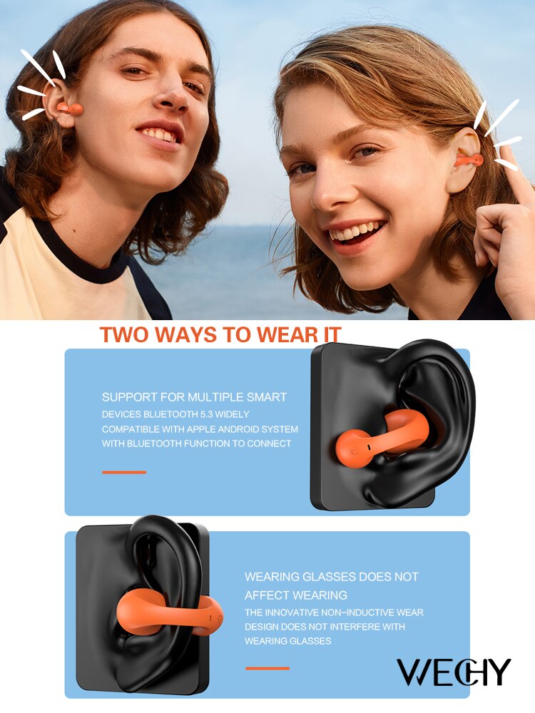 Earphones Bone Conduction Clip Ear TWS Sport Earbuds