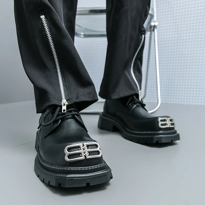 Luxury Black Oxfords Derby Shoes for Men Square Toe