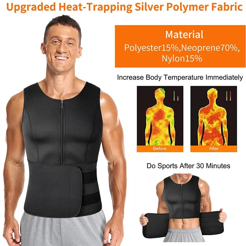 Men's Body Shaper Waist Trainer Sauna Vest Double Belt