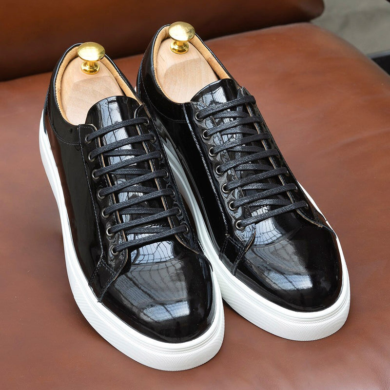 Causal Shoes Real Patent Leather Classic Lace Up