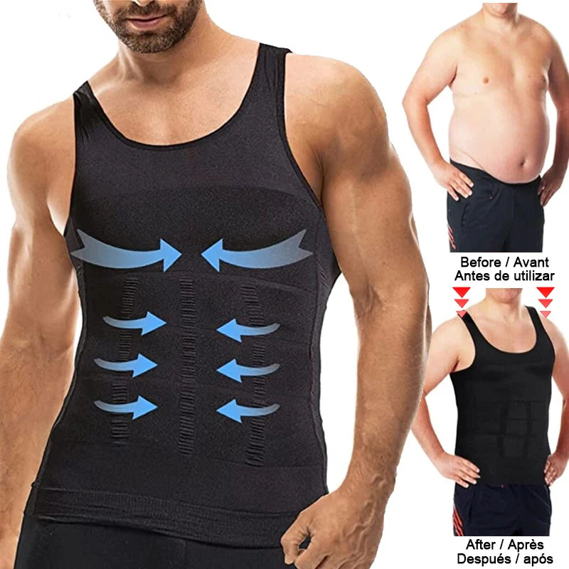 Men's Slimming Body Shaper Vest Shirt Abs Abdomen Slim Gym Workout Tummy