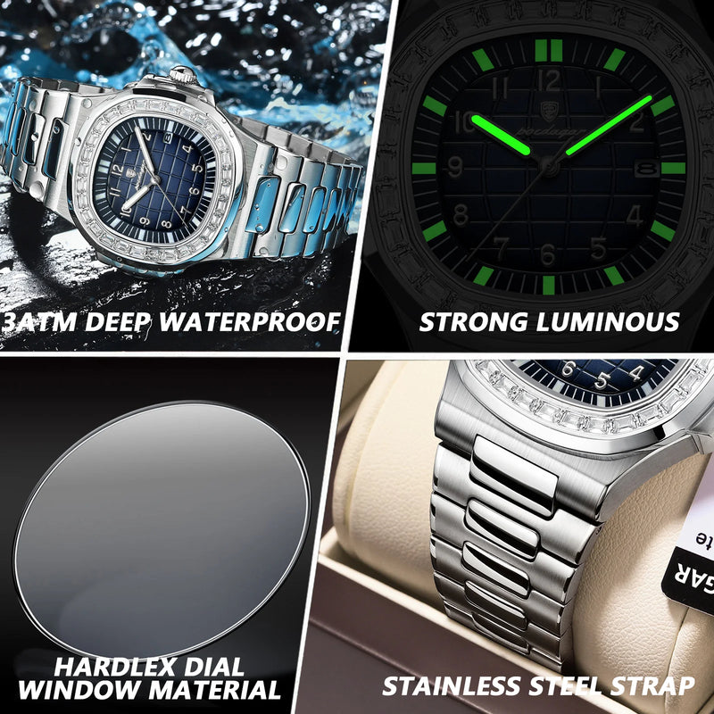 Quartz Wristwatches Luxury Square Man Watch Stainless Steel