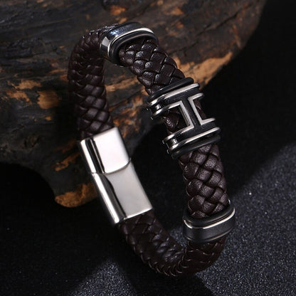 Letter H Design Braided Leather Bracelet