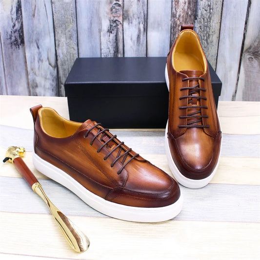 Men's Leather Shoes Casual Comfortable Lace-up Flat Shoes