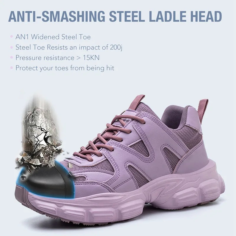 Women Safety Shoes Steel Toe Anti-Puncture Lightweight Sneakers Indestructible