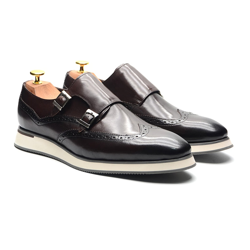 Men Sneakers Genuine Cow Leather Monk Strap Basic Double Buckles