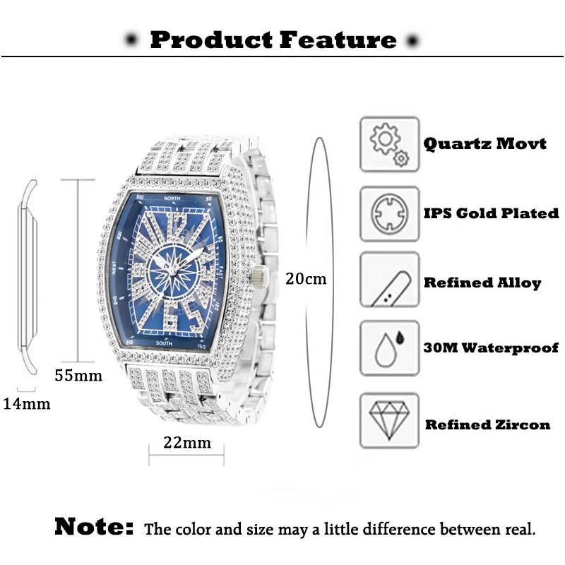 Luxury Men's Watches Fashion Hip Hop Iced Diamond
