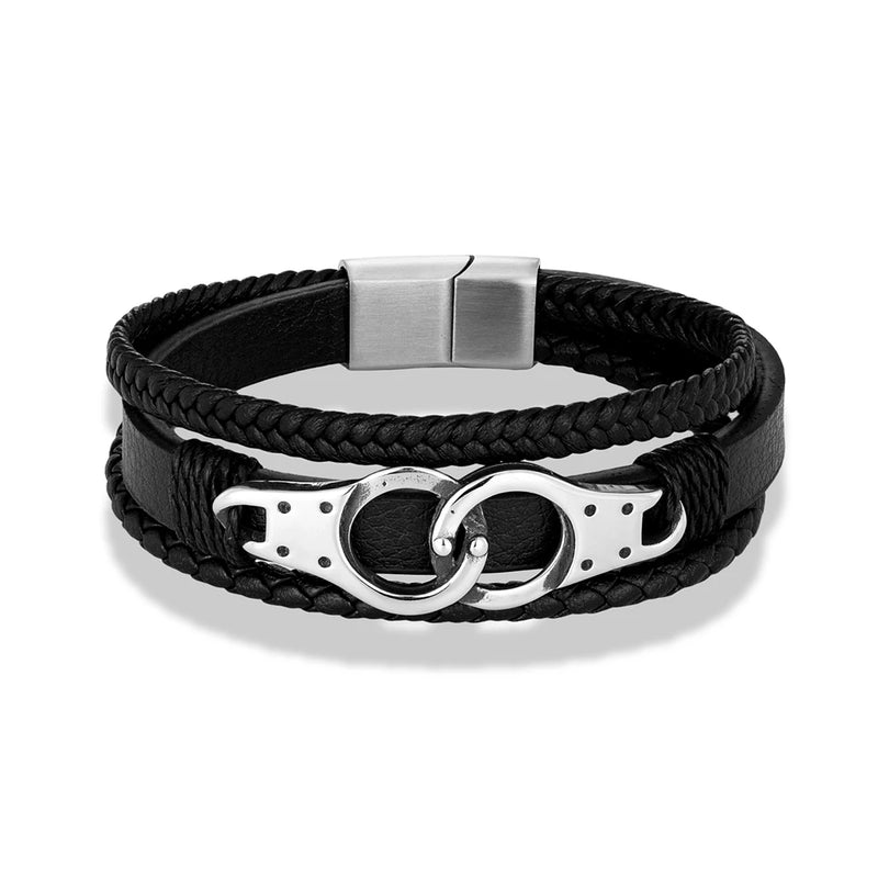 MKENDN Fashion Stainless Steel Handcuff Bracelet For Women Men Leather Bracelet Menottes Bijoux Corde Couple Jewelry Gifts