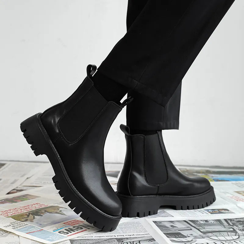 Men High Top Smoke Boots for Men Split Leather ANKLE Round Toe