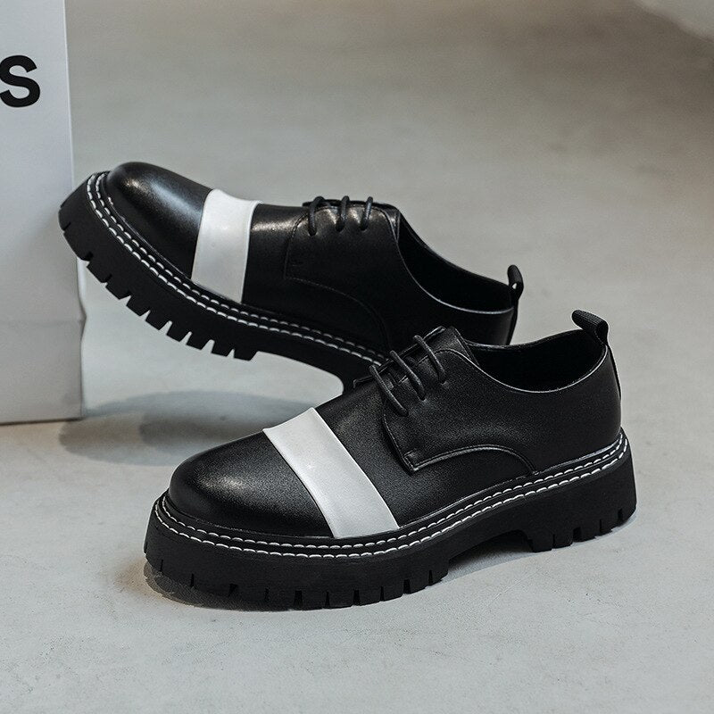 Men Casual Leather Shoes Lace-up Height Increasing Round Toe