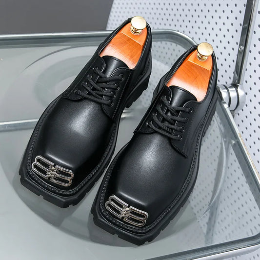 Luxury Black Oxfords Derby Shoes for Men Square Toe