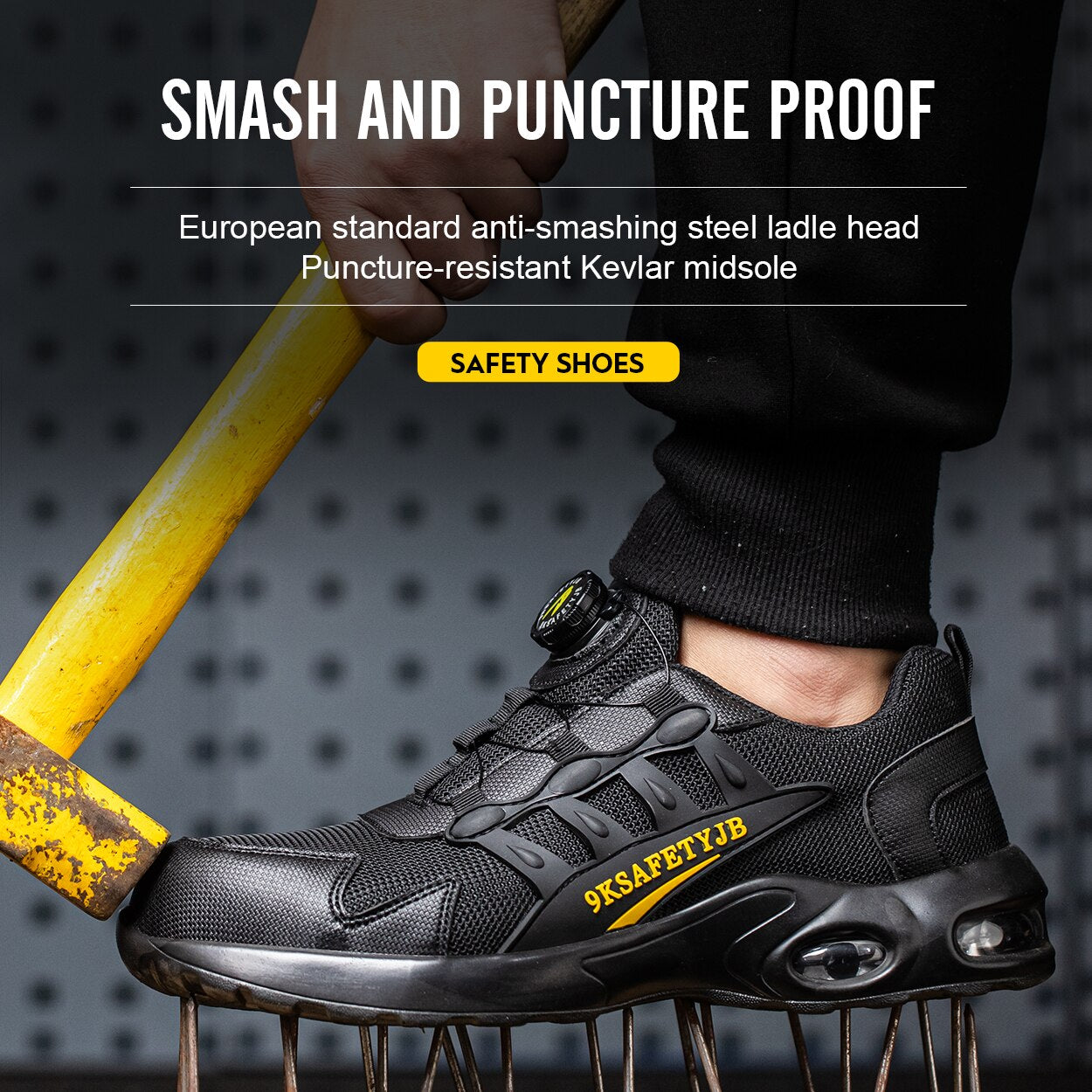 Bouton rotatif hommes chaussures de travail coussin d'air chaussures de sécurité Anti-smash Anti-crevaison chaussures indestructibles travail baskets protection