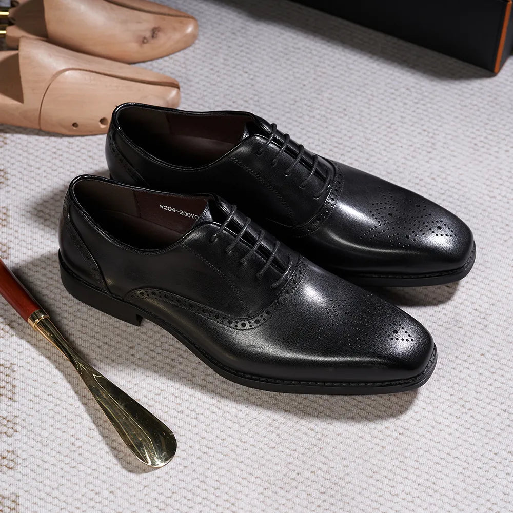 Italian Men's Dress Shoes Genuine Leather Male Plain Toe