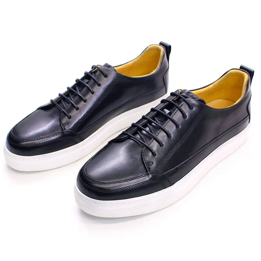 Men's Leather Shoes Casual Comfortable Lace-up Flat Shoes
