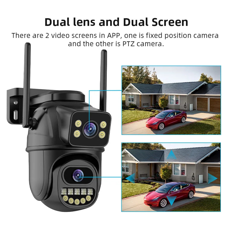 Camera Outdoor 4MP Dual Lens Dual Screen AI Auto Tracking 4K 8MP HD Wifi PTZ