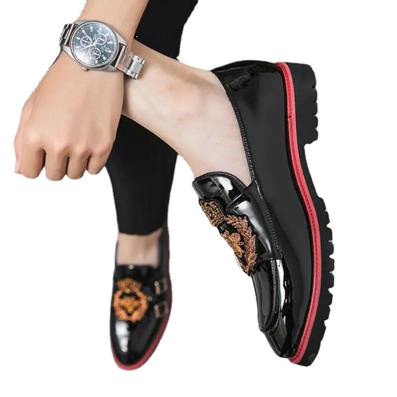 Loafers  Shallow Embroidery Applique Belt Buckle Decoration Slip-On