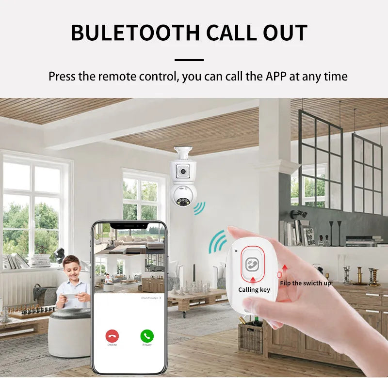 Bulb WiFi Camera Dual Lens Dual Screen Auto Tracking ICSEE 4K 8MP E27