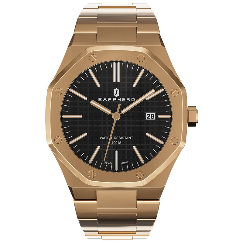 Luxury Quartz Rose Gold Men's Watch Octagon Design