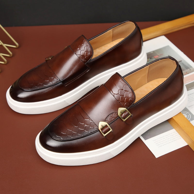 Men's Vulcanize Slip-On Sneakers Double Buckle Monk Shoes