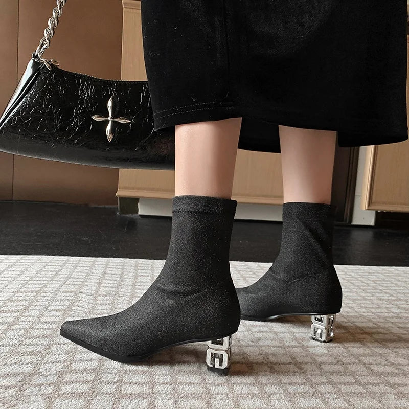 Luxury design elastic sculpture high heel ankle boots for women