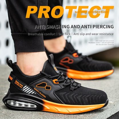 Nouvelles chaussures de travail pour hommes à coussin d'air Orange chaussures de sport à bout en acier chaussures de sécurité indestructibles hommes chaussures industrielles Anti-crevaison