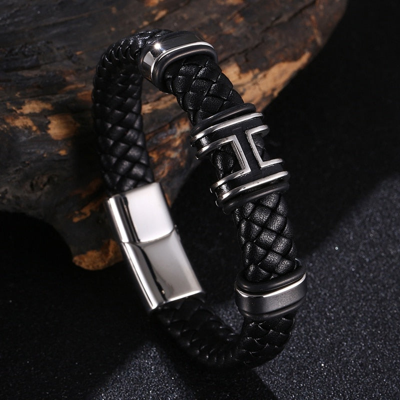 Letter H Design Braided Leather Bracelet