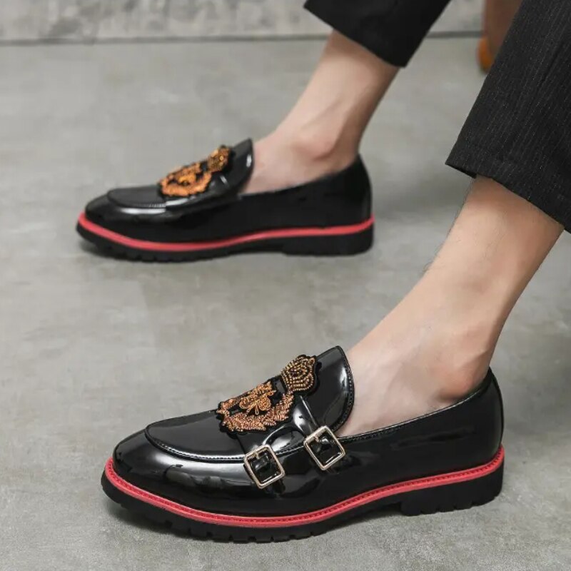 Loafers  Shallow Embroidery Applique Belt Buckle Decoration Slip-On