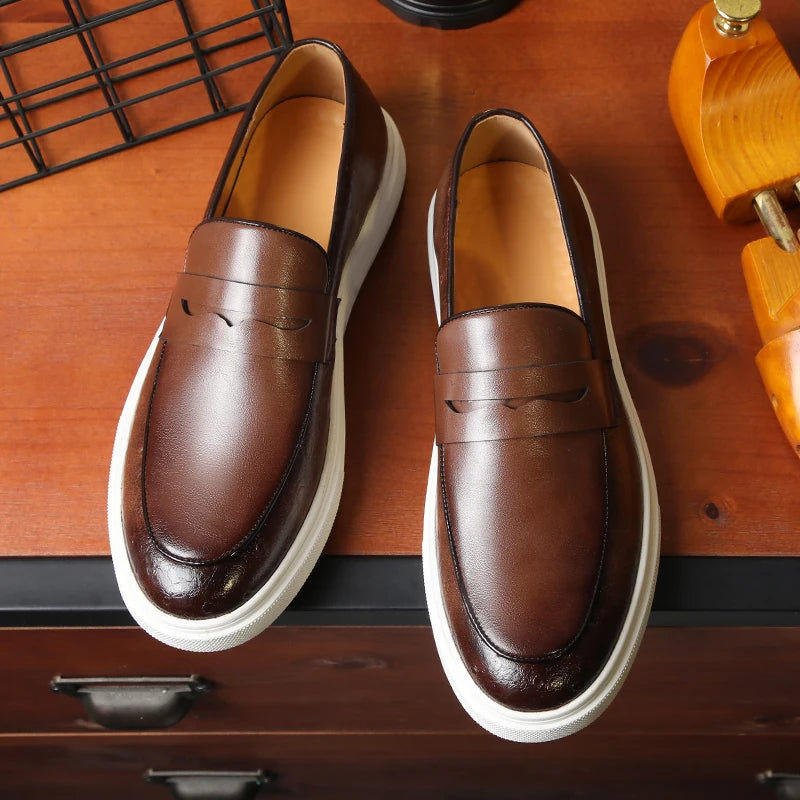 Men's Vulcanize Shoes Brown Slip-On Sneakers Handmade Men Shoes
