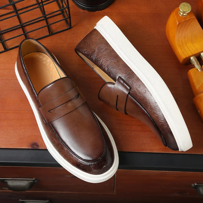 Men's Vulcanize Shoes Brown Slip-On Sneakers Handmade Men Shoes