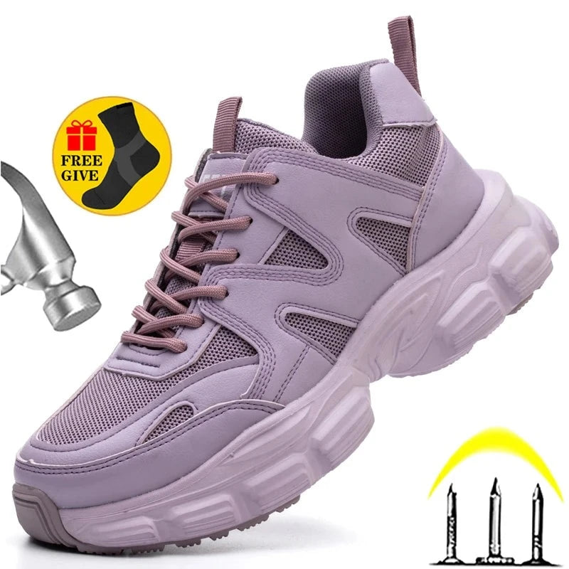 Women Safety Shoes Steel Toe Anti-Puncture Lightweight Sneakers Indestructible