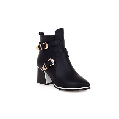 Women Boots Fashion Buckle Ankle Boots High Heel