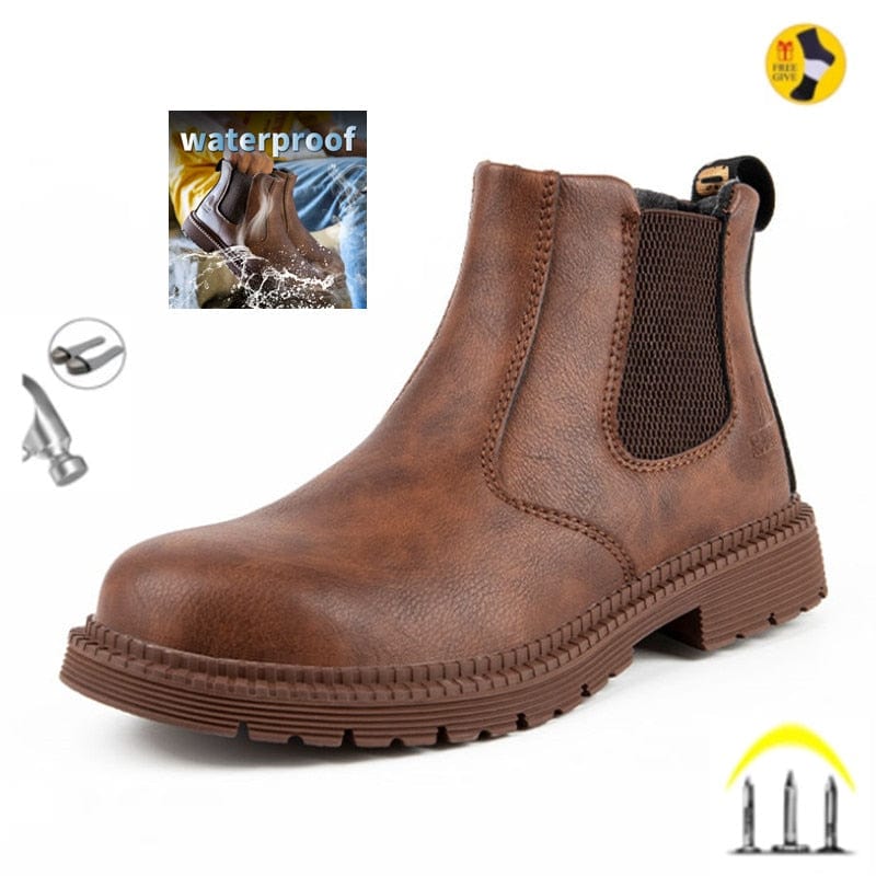Safety Work Shoes for Men, Chelsea Steel Head Leather Indestructible