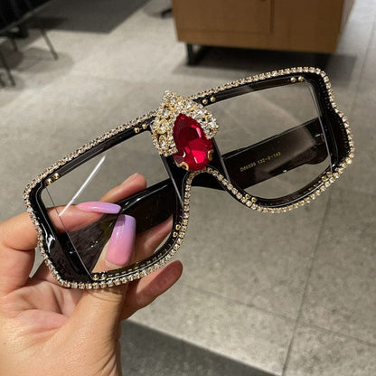Quadratische Barock-Sonnenbrille für Damen mit Kristallen
