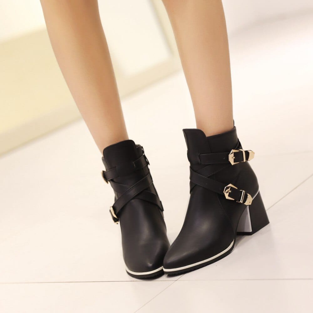 Women Boots Fashion Buckle Ankle Boots High Heel