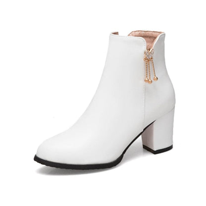 Heel Ankle Boots Fashion Buckle Zipper Round Toe
