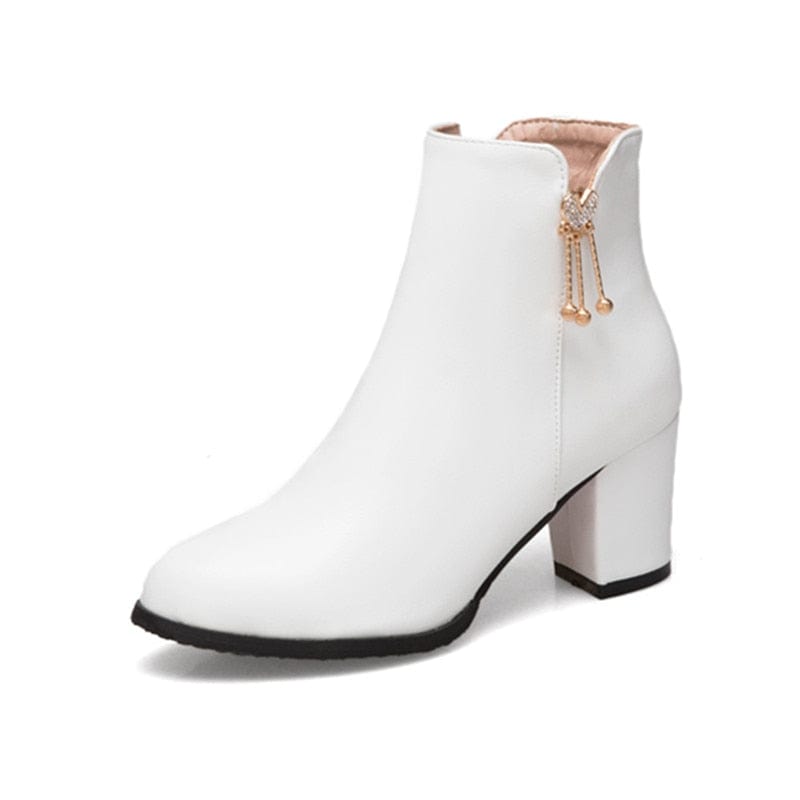 Heel Ankle Boots Fashion Buckle Zipper Round Toe