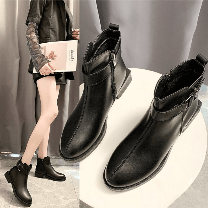Boots women solid sewing zip winter round toe