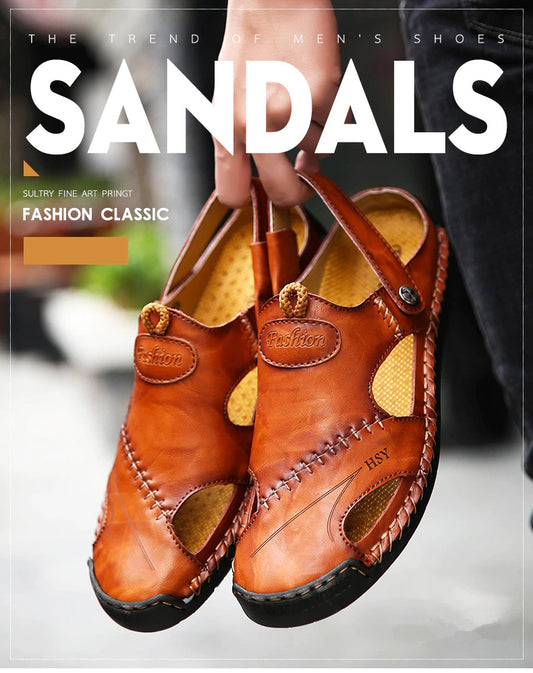 Sandalias de hombre de alta calidad de cuero genuino de moda