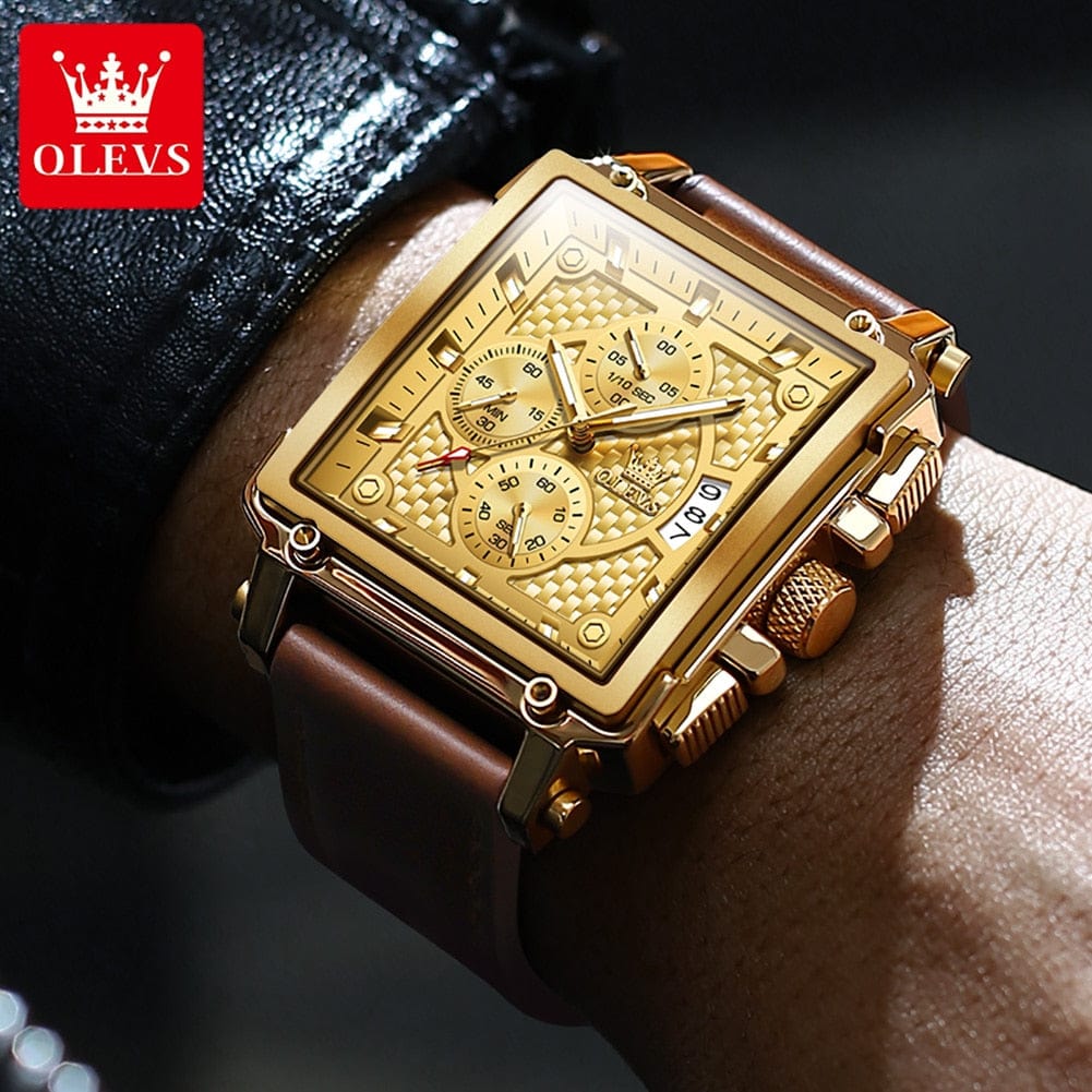 Bracelet en cuir de montre-bracelet à quartz carré de luxe