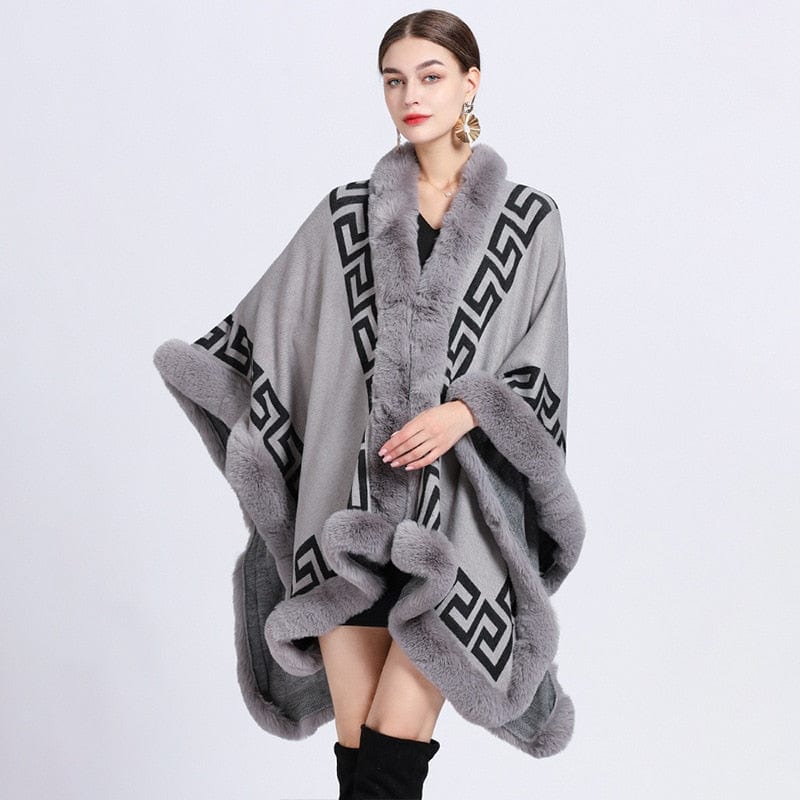 High Quality and Luxury Faux Fur Collar Long Capes Coat