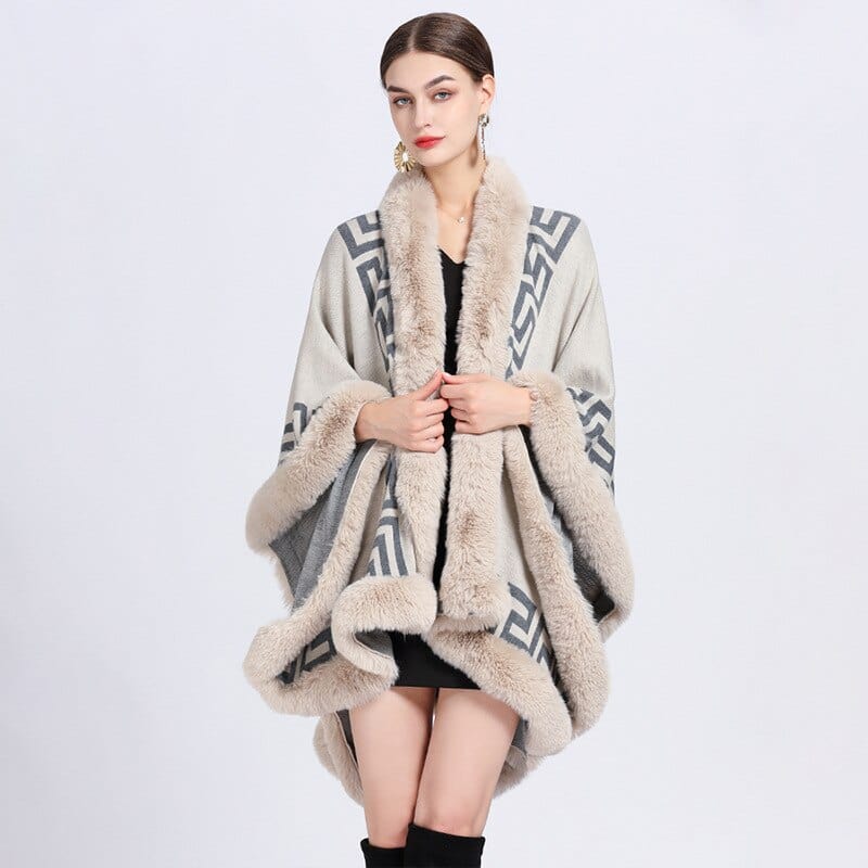High Quality and Luxury Faux Fur Collar Long Capes Coat