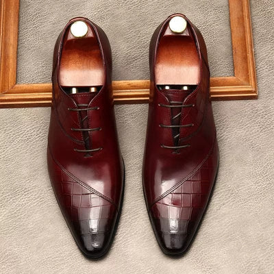 Italian Men's Black Dress Shoes Wedding Genuine Leather Lace Up