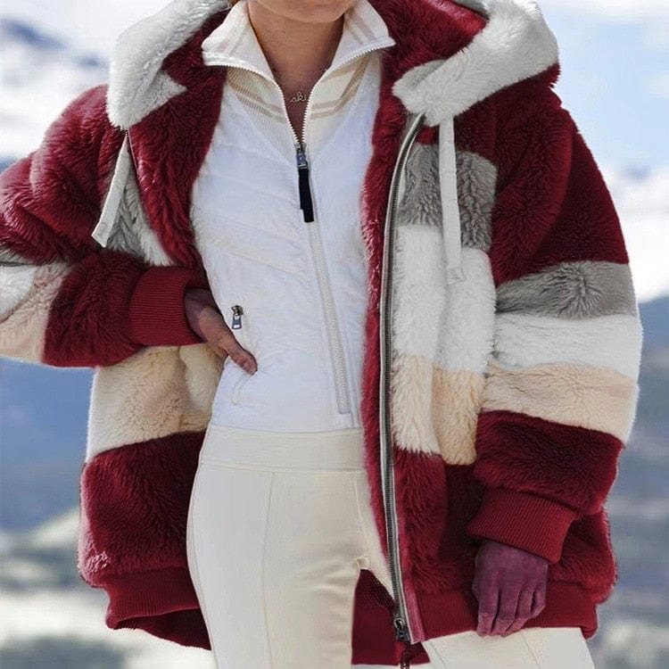 Winter Loose Plush Multicolor Hooded Jacket