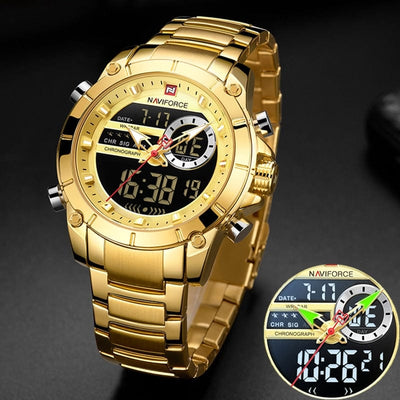 Military Sports Gold Chronograph Stainless Steel