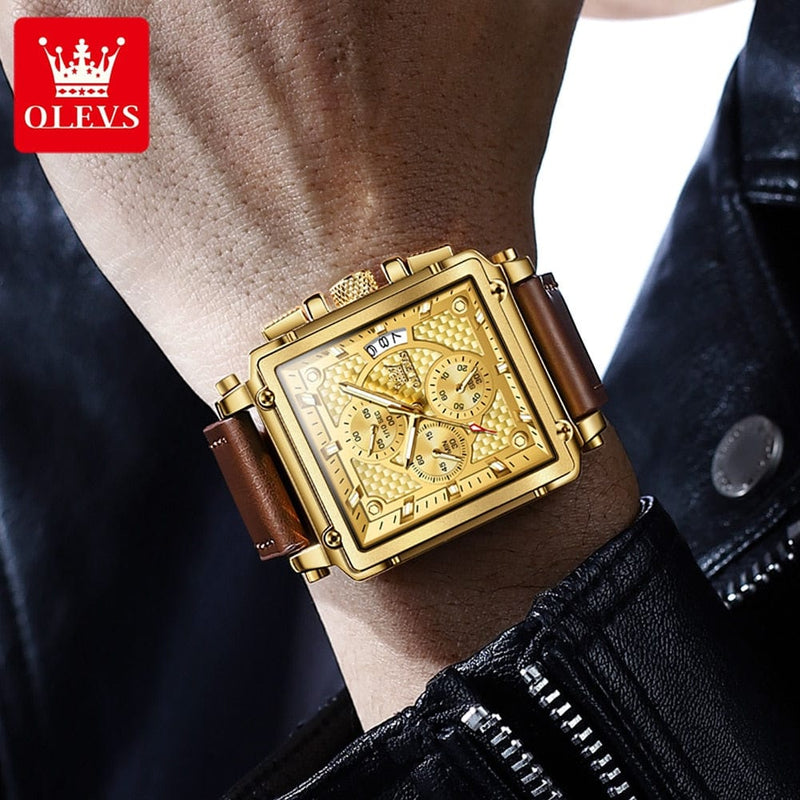 Luxury Square Quartz Wristwatch Leather Strap