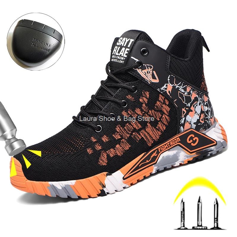 High Top Men's Safety Shoes Steel Toe Work Sneaker